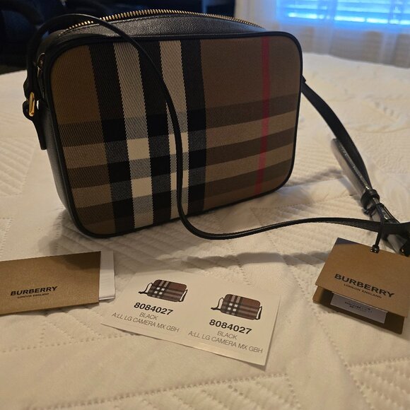 NWT Genuine Burberry House Check Leather Camera Bag Crossbody Bag Multicolor - Picture 1 of 10